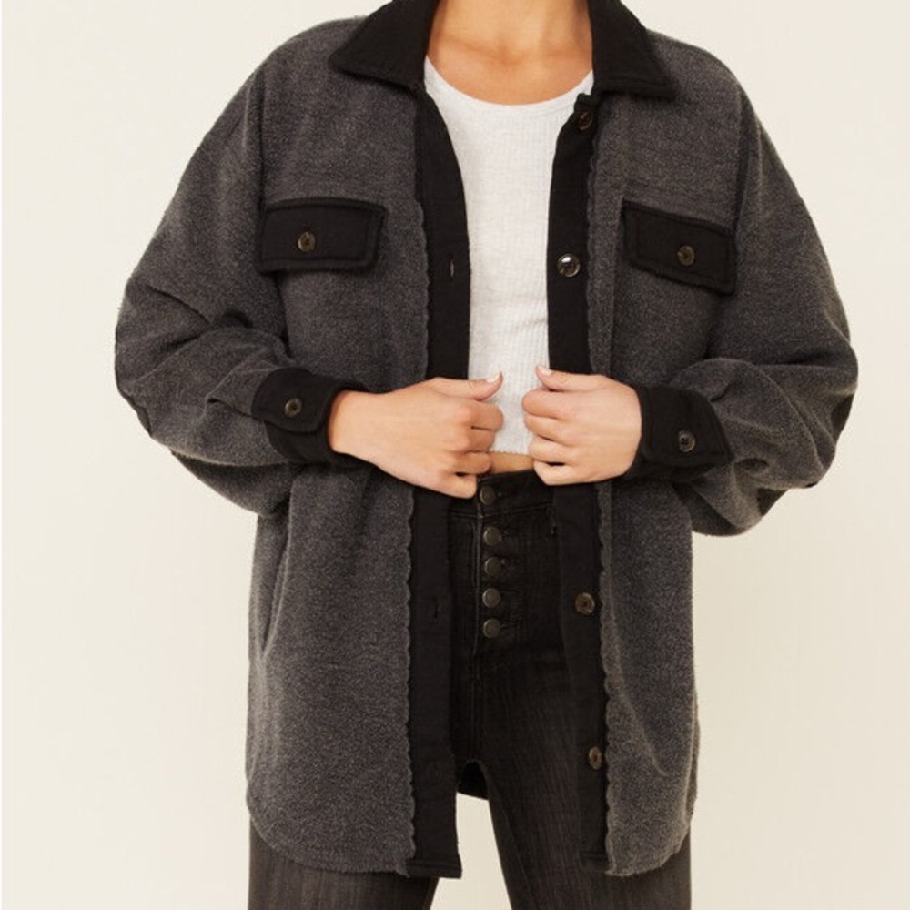 Gray and Black Button-Up Jacket